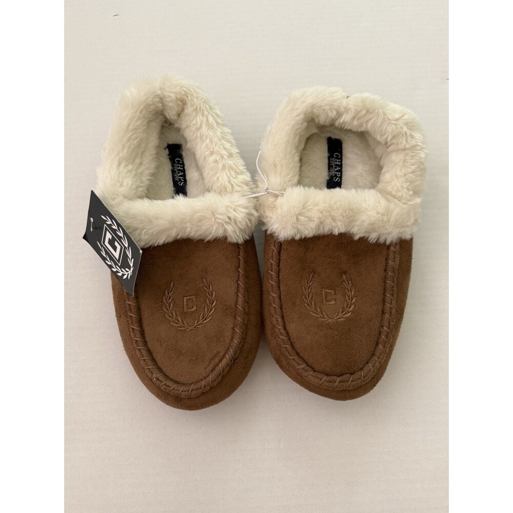 Chaps Women’s Slip-On Slippers Brown Faux Suede Fur Lined 6 1/2 - 7 1/2